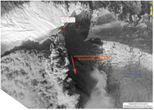 Космические изображения вулкана Эйяфьятлайокудль и его шлейфа, полученные российским спутником &laquo;Ресурс-ДК1  <br /> 17 апреля 2010 г.&raquo;.