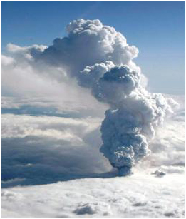 Извержение вулкана, расположенного в южной части ледника Эйяфьятлайокудль (Eyjafjallajoekull), 14 апреля 2010 г. (снимок с вертолёта)